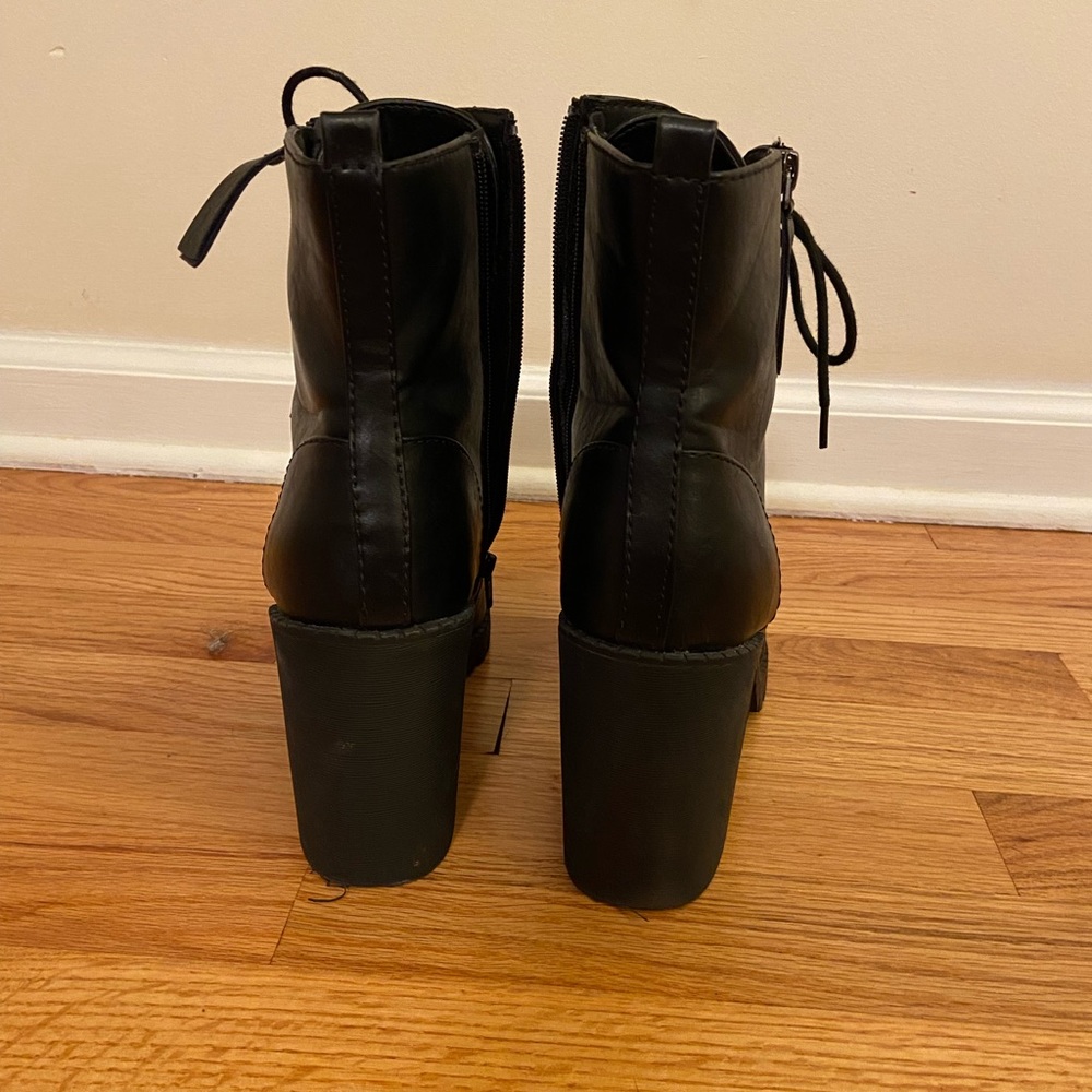 Soda Heeled Black Combat Boots - Picture 3 of 9